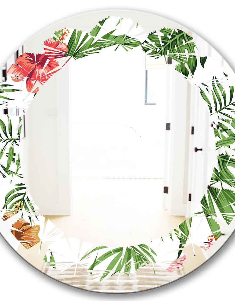 DesignQ Tropical Botanicals And Flowers II - Modern Round Or Oval Wall Mirror - Leaves