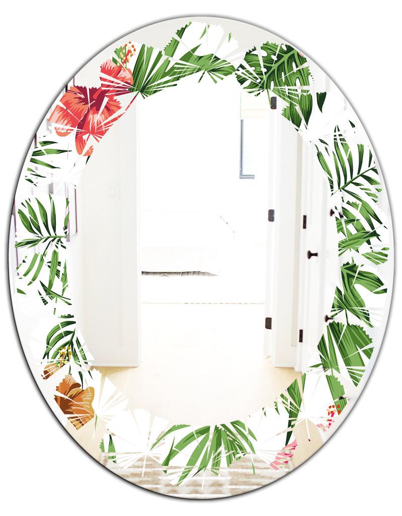 DesignQ Tropical Botanicals And Flowers II - Modern Round Or Oval Wall Mirror - Leaves