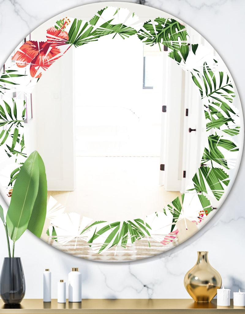 DesignQ Tropical Botanicals and Flowers II - Modern Round or Oval Wall Mirror - Leaves