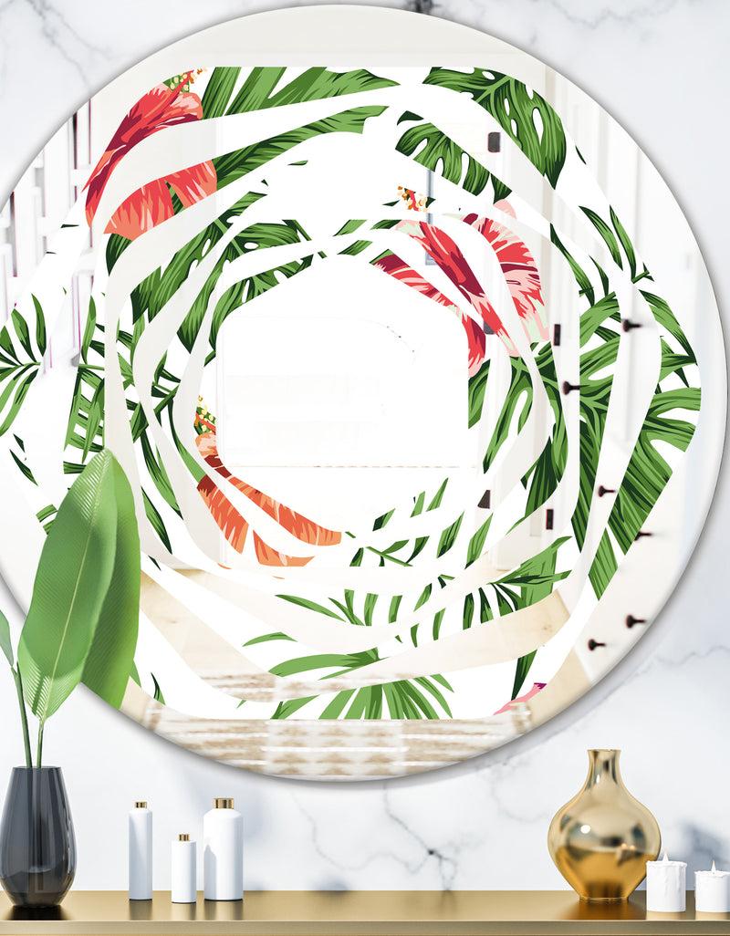 DesignQ Tropical Botanicals and Flowers II - Modern Round or Oval Wall Mirror - Whirl