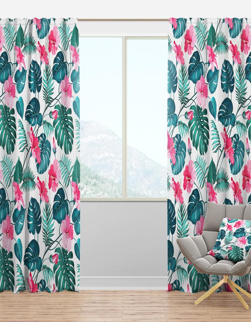 DesignQ Tropical Botanicals And Flowers - Mid-Century Modern Curtain Panels