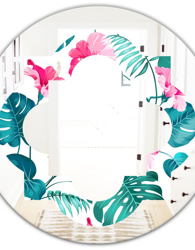 DesignQ Tropical Botanicals And Flowers - Modern Round Or Oval Wall Mirror - Quatrefoil