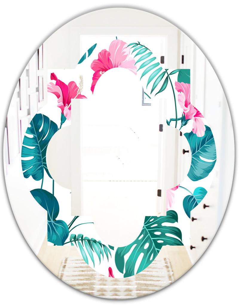 DesignQ Tropical Botanicals And Flowers - Modern Round Or Oval Wall Mirror - Quatrefoil