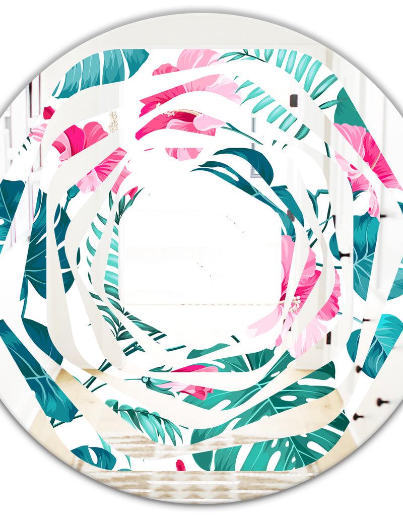 DesignQ Tropical Botanicals And Flowers - Modern Round Or Oval Wall Mirror - Whirl