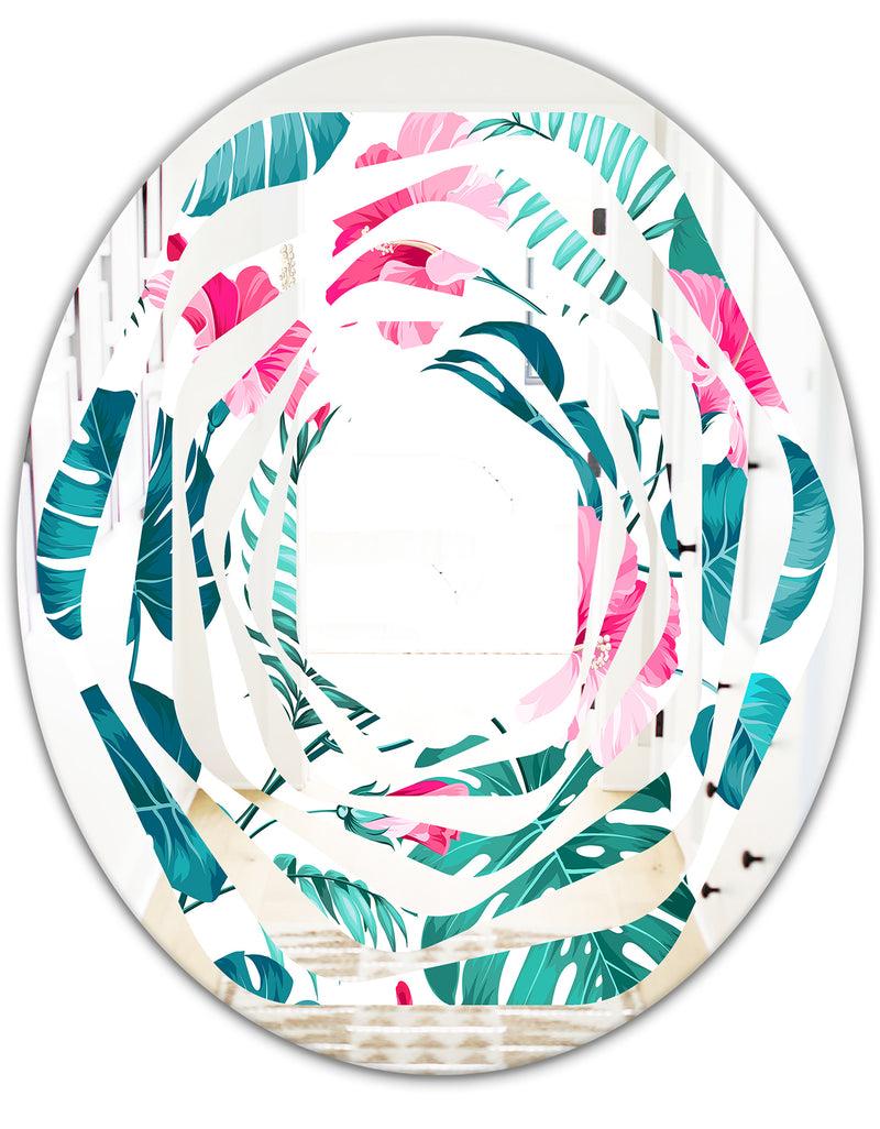DesignQ Tropical Botanicals And Flowers - Modern Round Or Oval Wall Mirror - Whirl