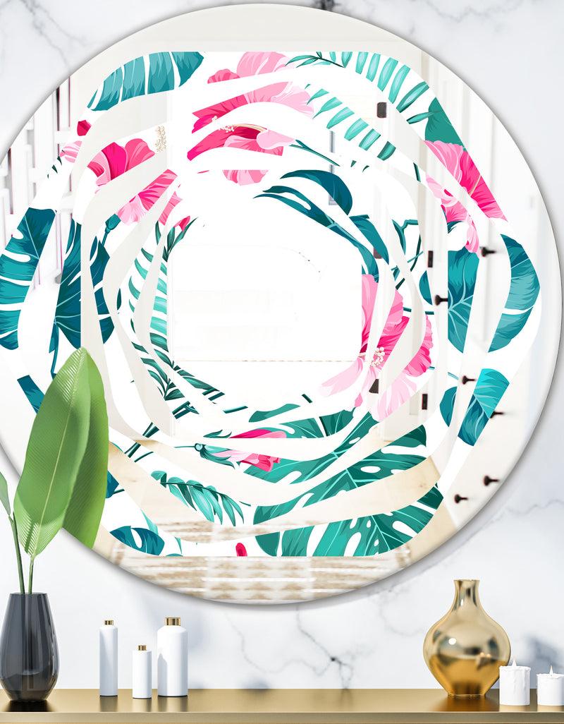 DesignQ Tropical Botanicals and Flowers - Modern Round or Oval Wall Mirror - Whirl