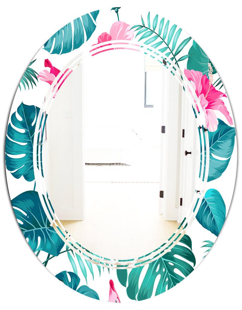 DesignQ Tropical Botanicals And Flowers - Modern Round Or Oval Wall Mirror - Triple C