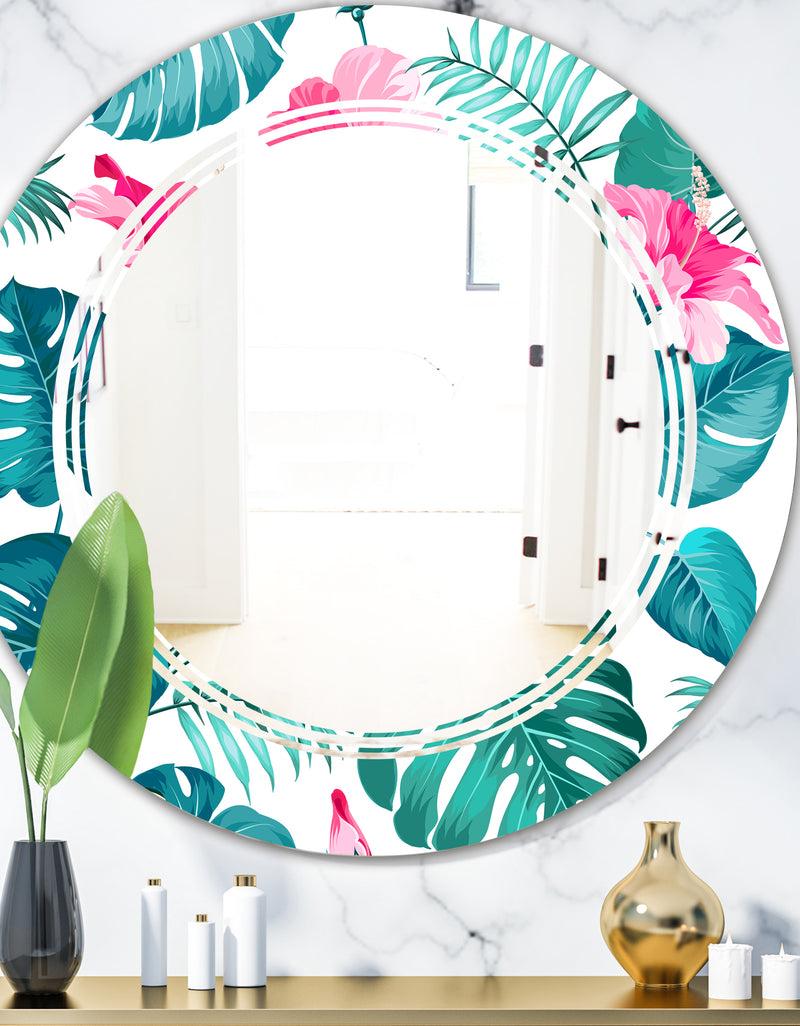 DesignQ Tropical Botanicals and Flowers - Modern Round or Oval Wall Mirror - Triple C