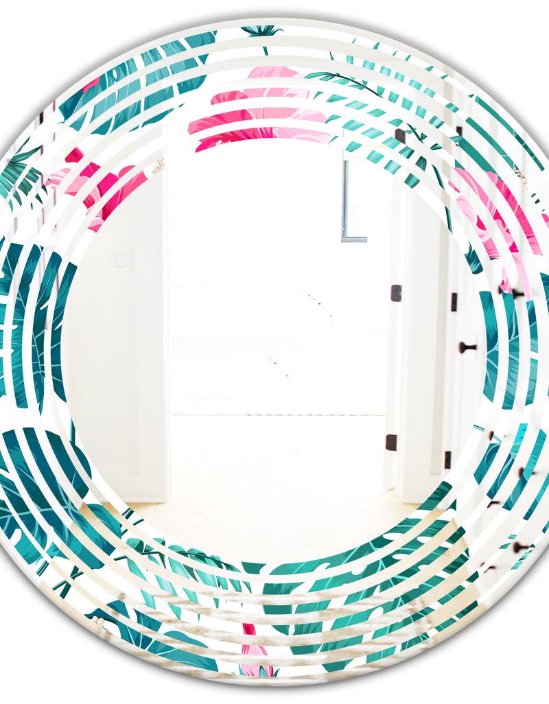 DesignQ Tropical Botanicals And Flowers - Modern Round Or Oval Wall Mirror - Wave