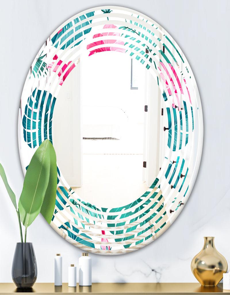 DesignQ Tropical Botanicals And Flowers - Modern Round Or Oval Wall Mirror - Wave