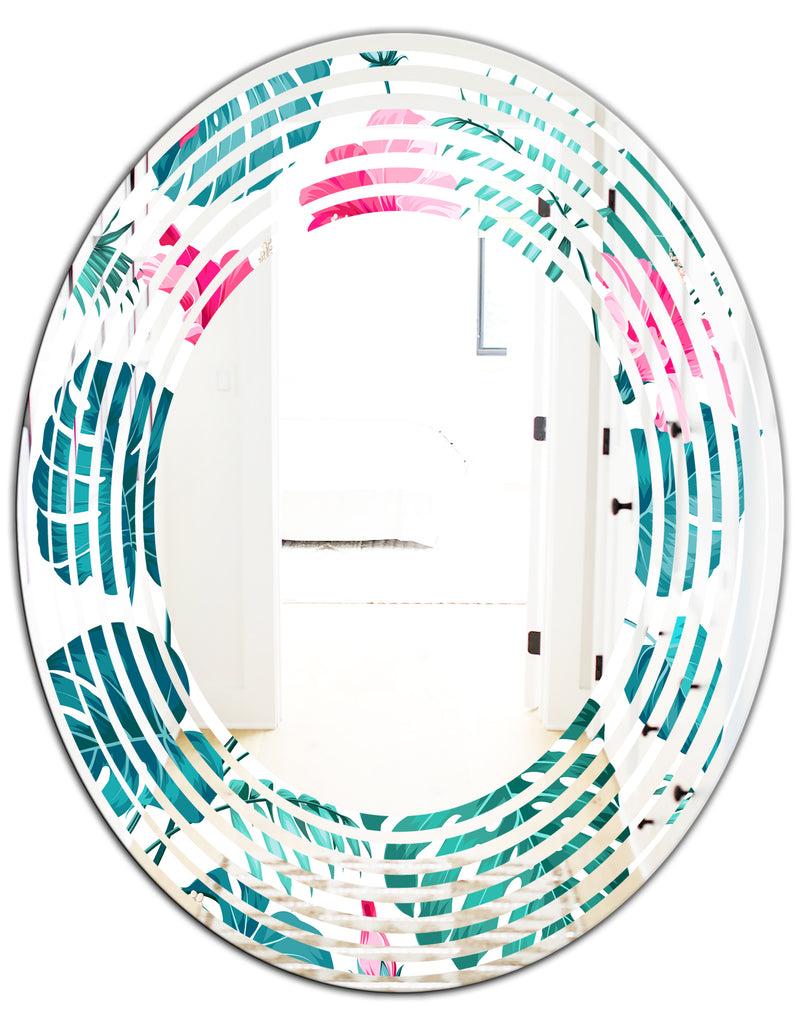 DesignQ Tropical Botanicals And Flowers - Modern Round Or Oval Wall Mirror - Wave