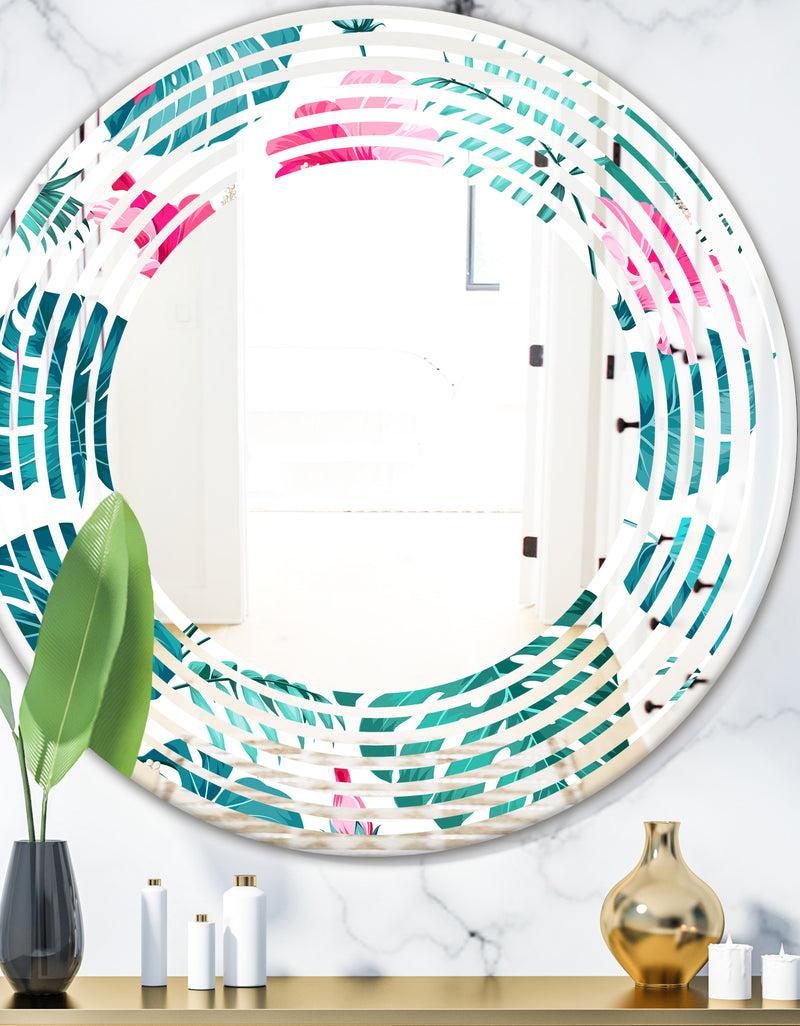 DesignQ Tropical Botanicals and Flowers - Modern Round or Oval Wall Mirror - Wave