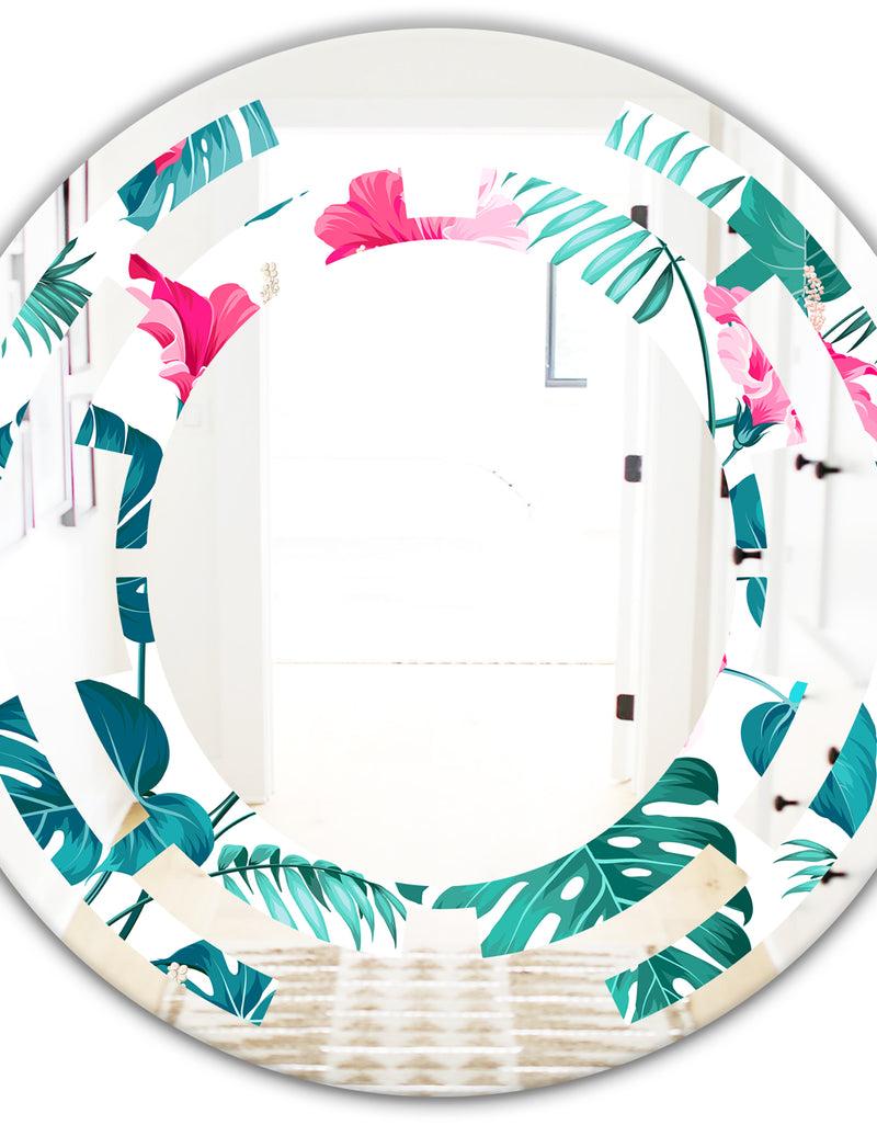 DesignQ Tropical Botanicals And Flowers - Modern Round Or Oval Wall Mirror - Space