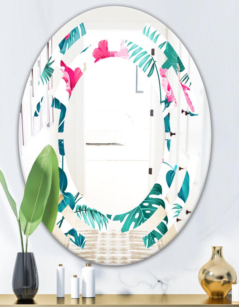 DesignQ Tropical Botanicals And Flowers - Modern Round Or Oval Wall Mirror - Space