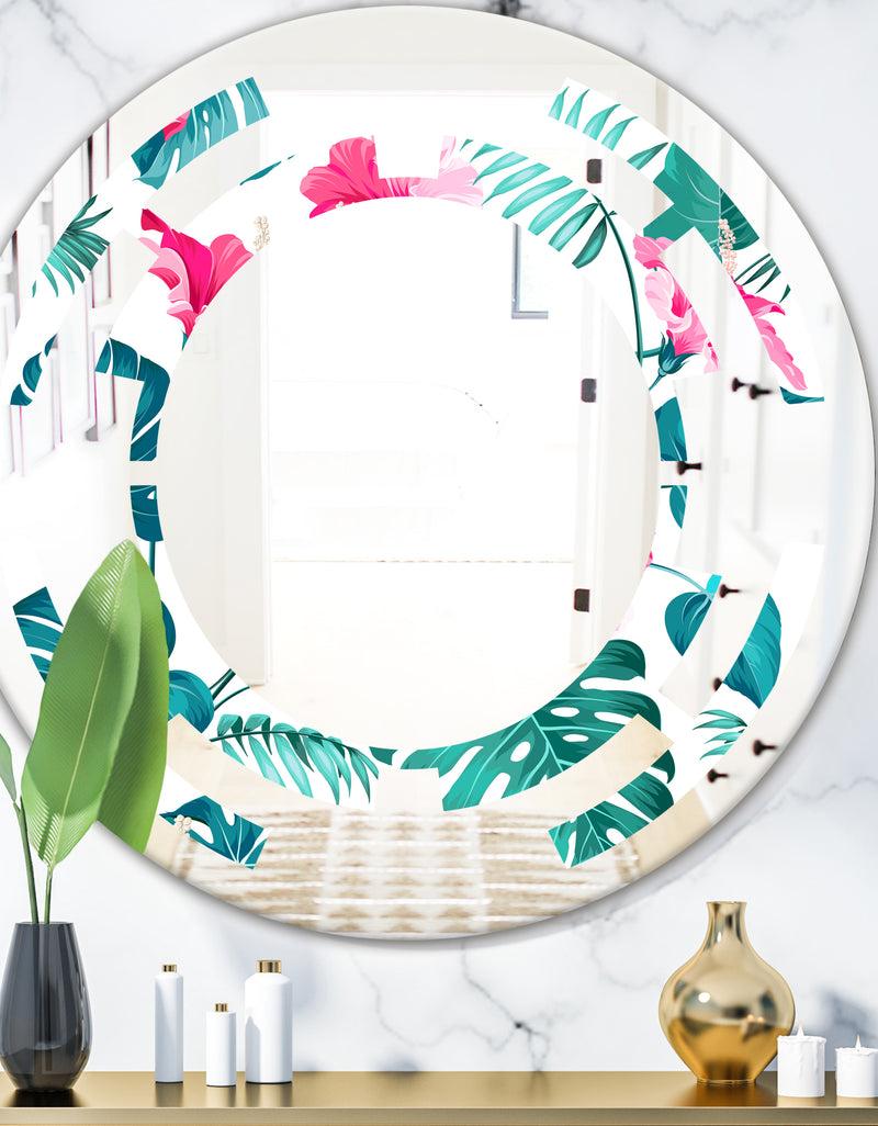 DesignQ Tropical Botanicals and Flowers - Modern Round or Oval Wall Mirror - Space