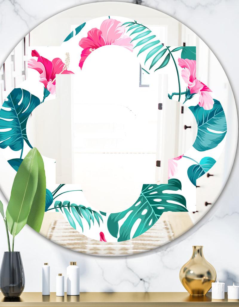 DesignQ Tropical Botanicals and Flowers - Modern Round or Oval Wall Mirror - Quatrefoil