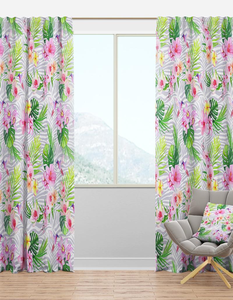 DesignQ Tropical Botanicals And Flowers VI - Mid-Century Modern Curtain Panels