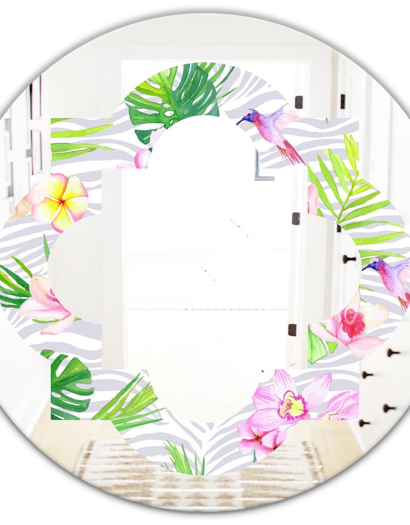 DesignQ Tropical Botanicals And Flowers VI - Modern Round Or Oval Wall Mirror - Quatrefoil