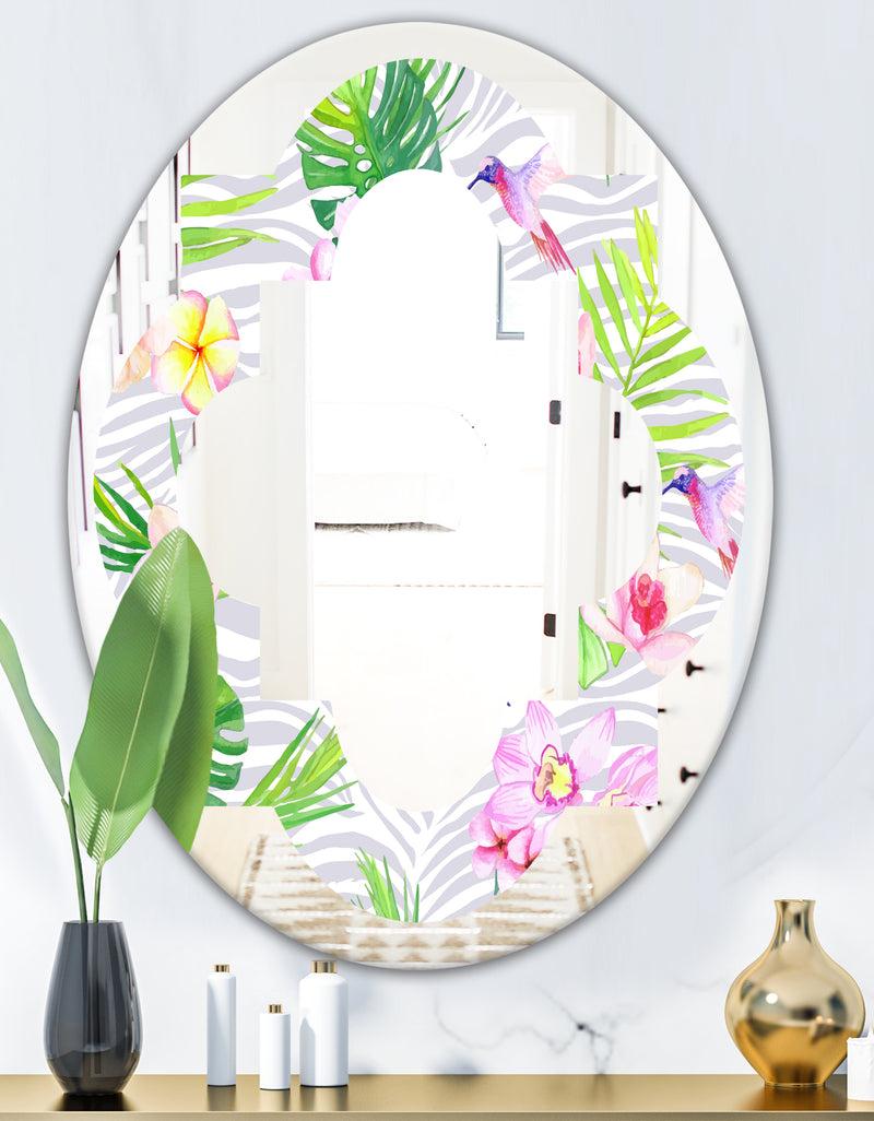 DesignQ Tropical Botanicals And Flowers VI - Modern Round Or Oval Wall Mirror - Quatrefoil