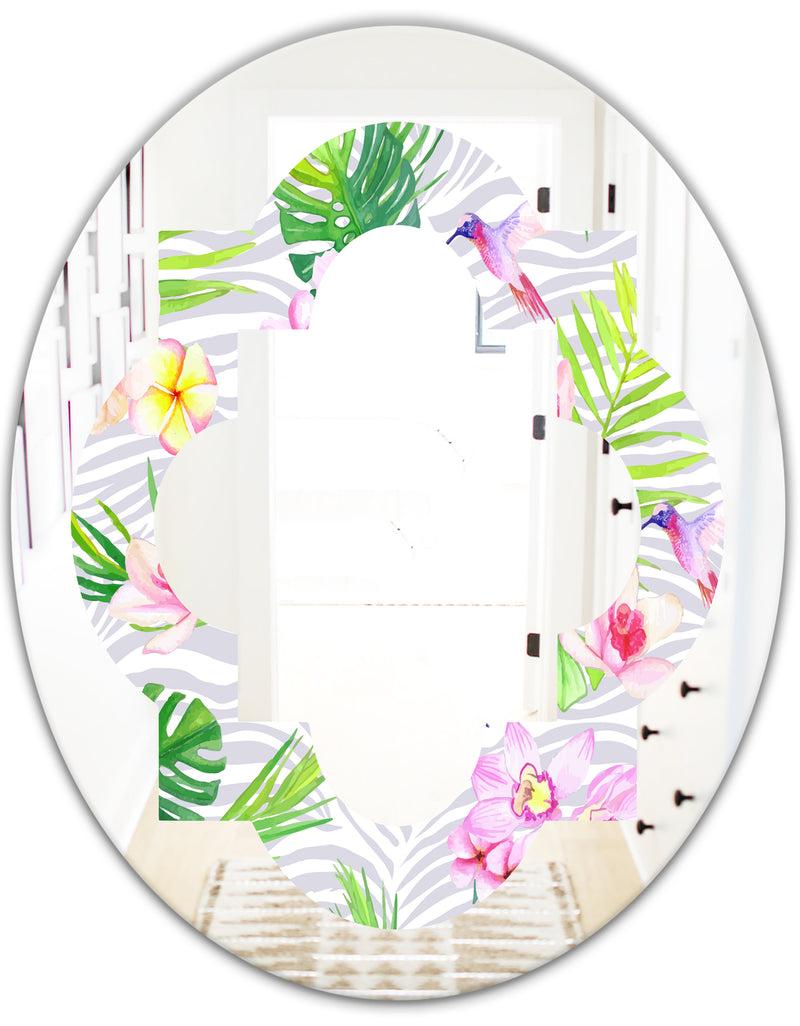 DesignQ Tropical Botanicals And Flowers VI - Modern Round Or Oval Wall Mirror - Quatrefoil