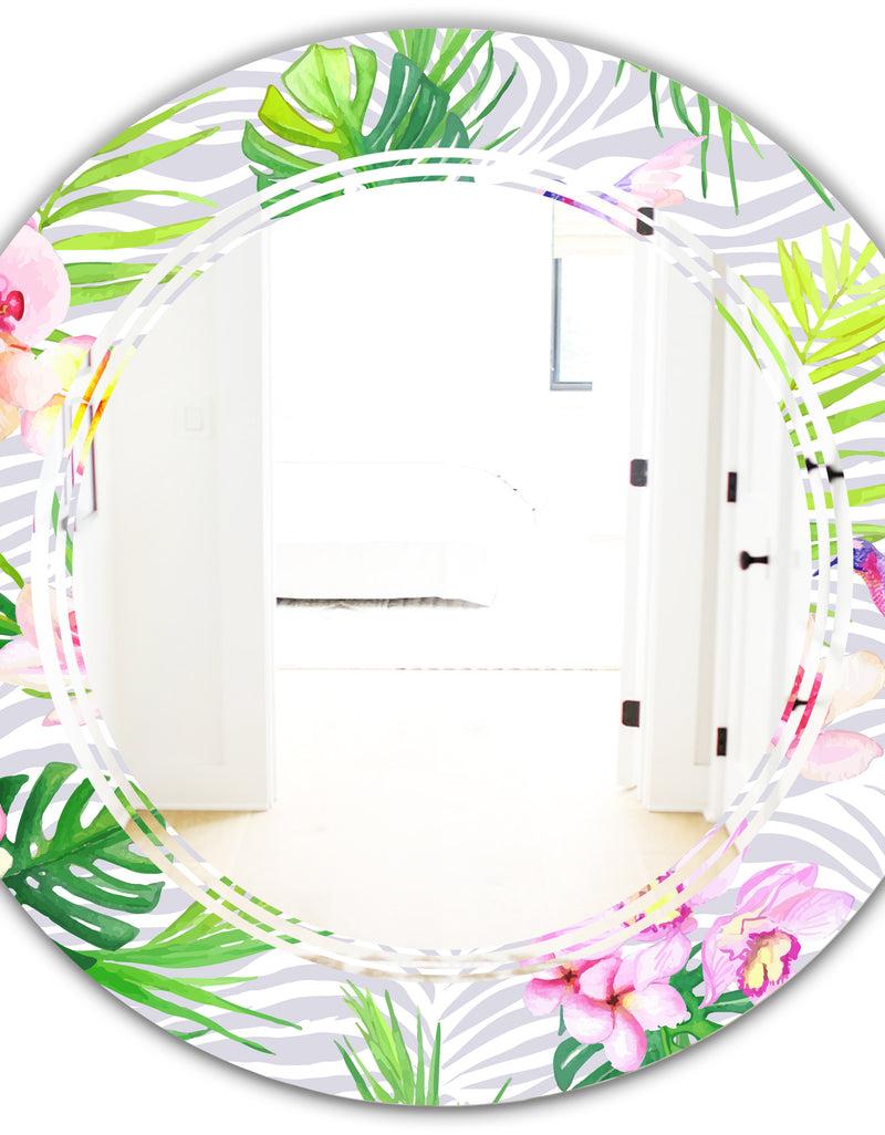 DesignQ Tropical Botanicals And Flowers VI - Modern Round Or Oval Wall Mirror - Triple C