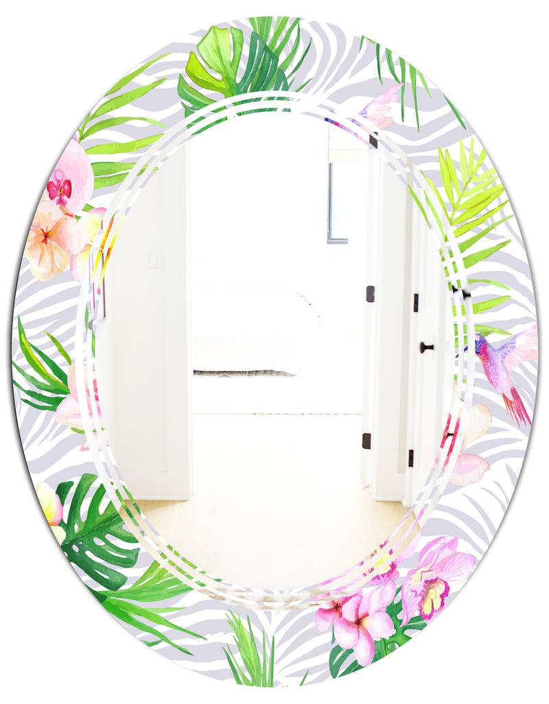 DesignQ Tropical Botanicals And Flowers VI - Modern Round Or Oval Wall Mirror - Triple C