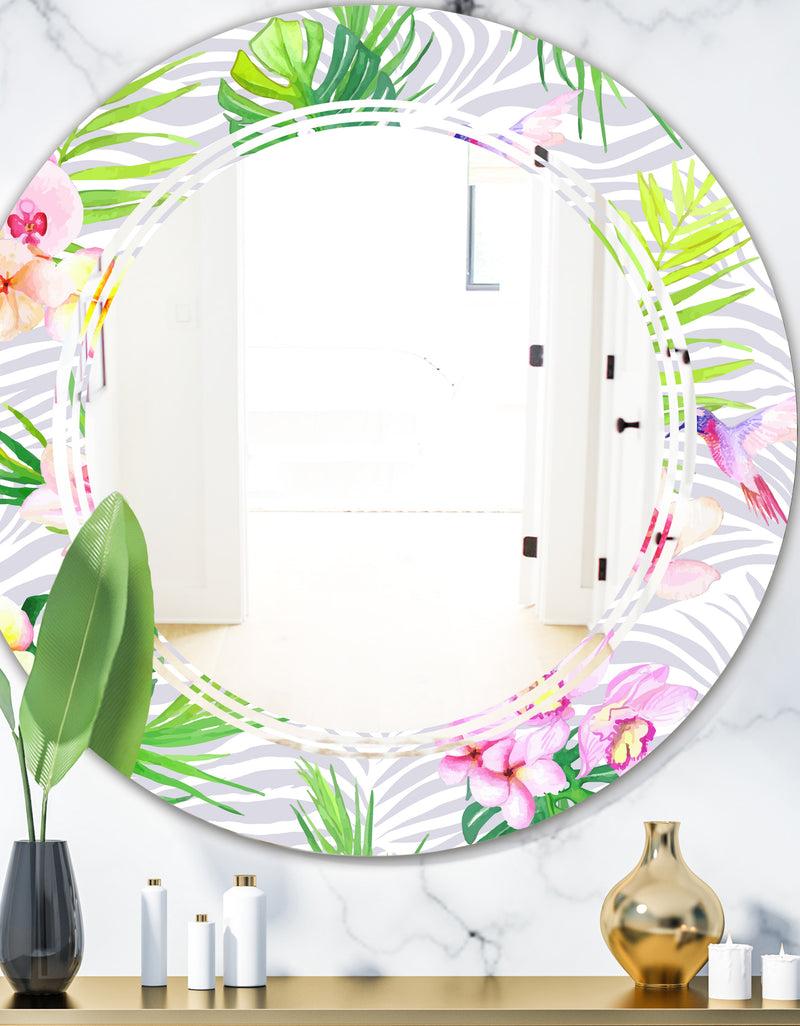 DesignQ Tropical Botanicals and Flowers VI - Modern Round or Oval Wall Mirror - Triple C
