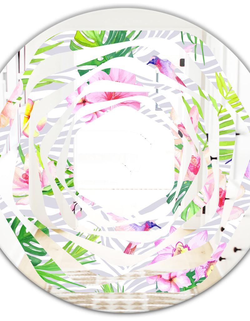 DesignQ Tropical Botanicals And Flowers VI - Modern Round Or Oval Wall Mirror - Whirl