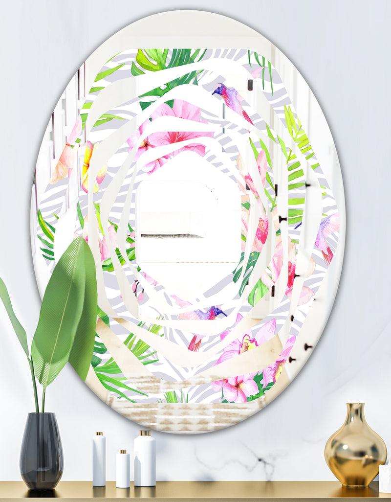 DesignQ Tropical Botanicals And Flowers VI - Modern Round Or Oval Wall Mirror - Whirl