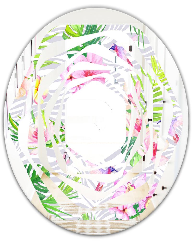 DesignQ Tropical Botanicals And Flowers VI - Modern Round Or Oval Wall Mirror - Whirl