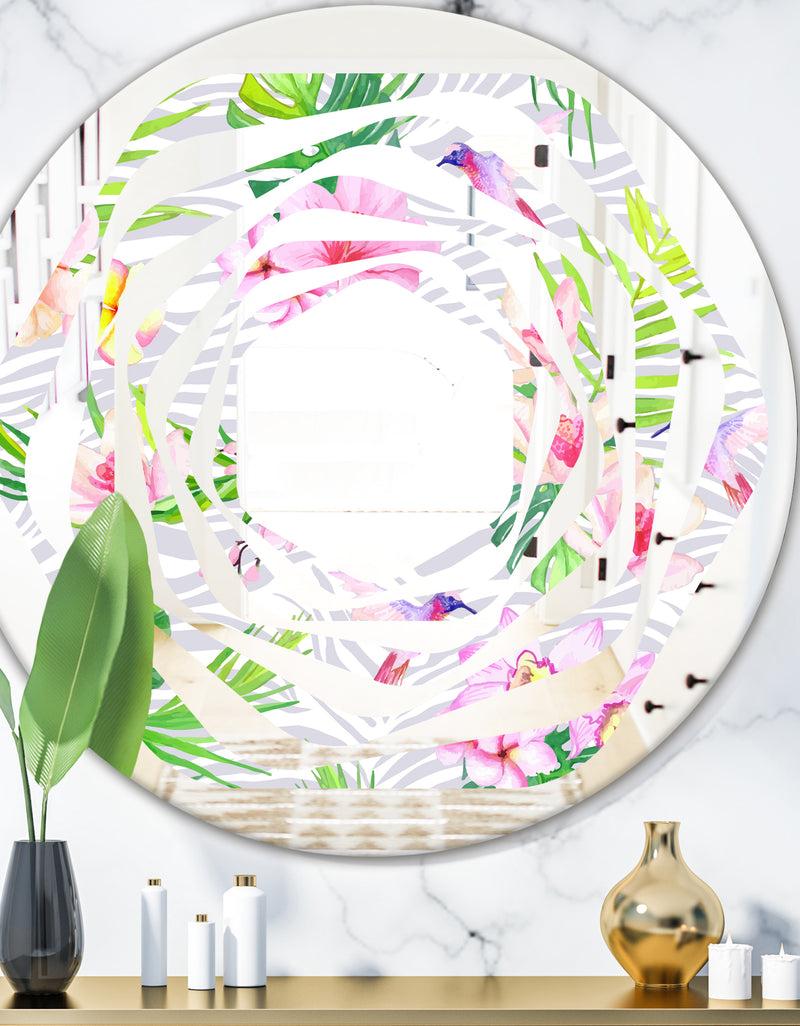 DesignQ Tropical Botanicals and Flowers VI - Modern Round or Oval Wall Mirror - Whirl