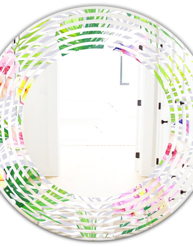 DesignQ Tropical Botanicals And Flowers VI - Modern Round Or Oval Wall Mirror - Wave