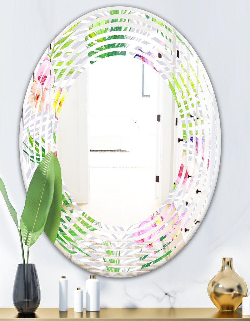 DesignQ Tropical Botanicals And Flowers VI - Modern Round Or Oval Wall Mirror - Wave