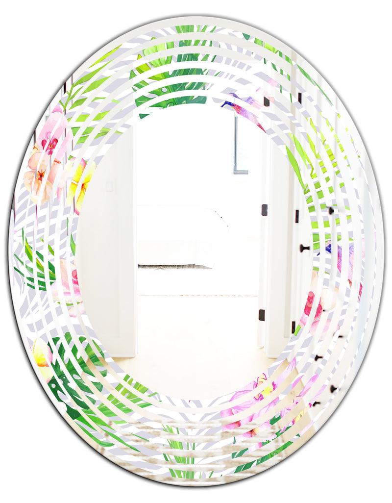 DesignQ Tropical Botanicals And Flowers VI - Modern Round Or Oval Wall Mirror - Wave