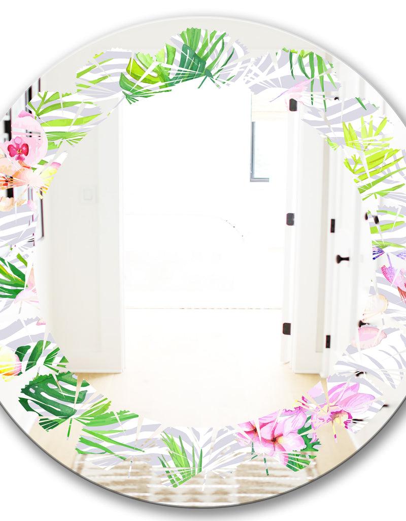 DesignQ Tropical Botanicals And Flowers VI - Modern Round Or Oval Wall Mirror - Leaves