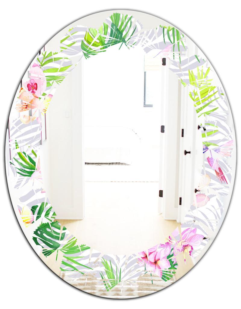 DesignQ Tropical Botanicals And Flowers VI - Modern Round Or Oval Wall Mirror - Leaves