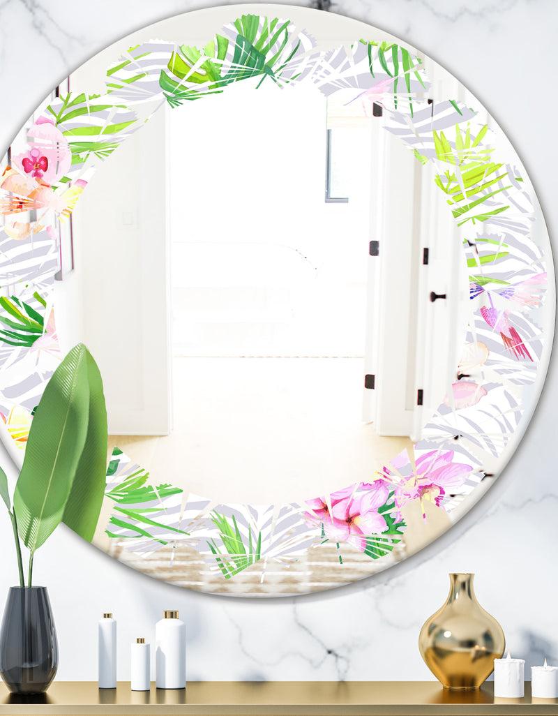 DesignQ Tropical Botanicals and Flowers VI - Modern Round or Oval Wall Mirror - Leaves