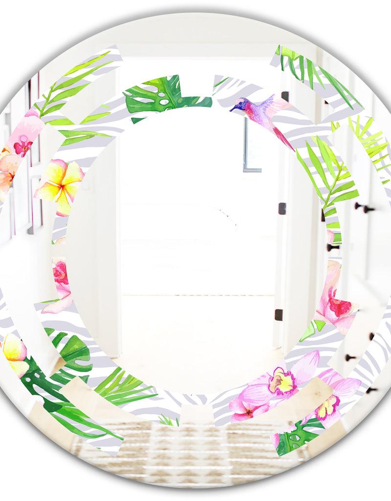 DesignQ Tropical Botanicals And Flowers VI - Modern Round Or Oval Wall Mirror - Space