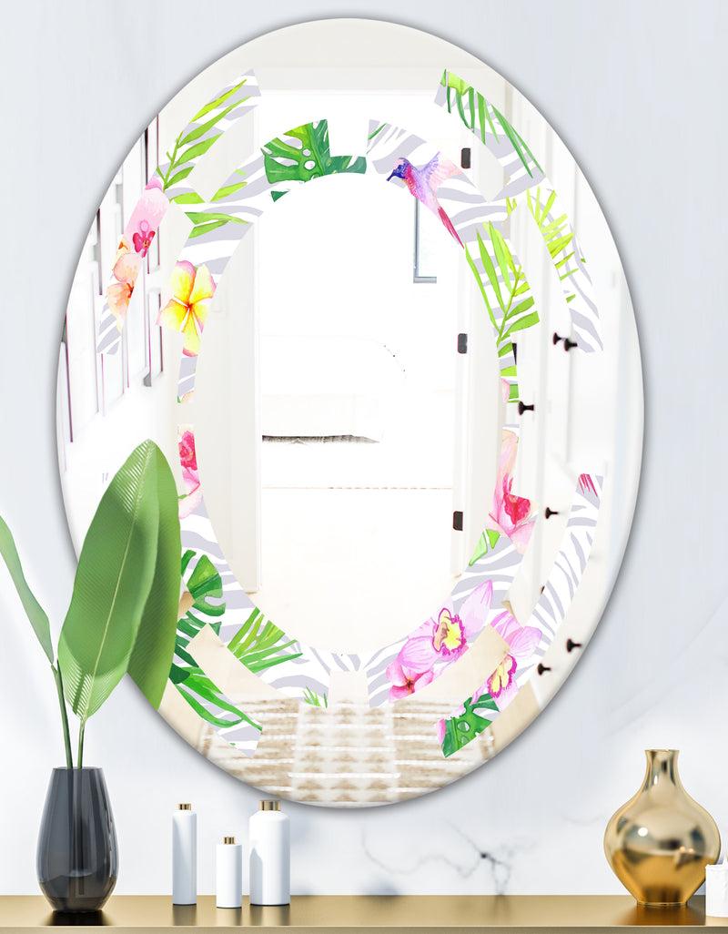 DesignQ Tropical Botanicals And Flowers VI - Modern Round Or Oval Wall Mirror - Space