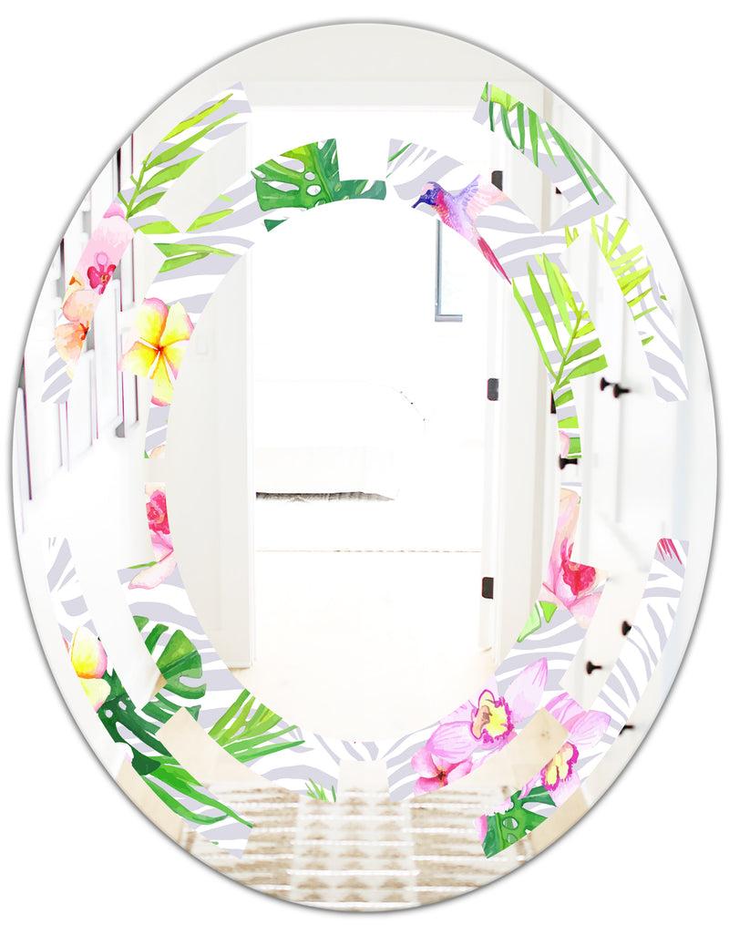 DesignQ Tropical Botanicals And Flowers VI - Modern Round Or Oval Wall Mirror - Space