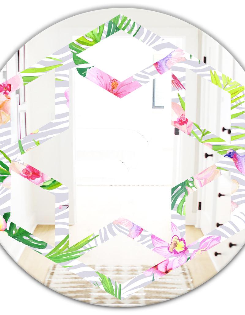 DesignQ Tropical Botanicals And Flowers VI - Modern Round Or Oval Wall Mirror - Hexagon Star