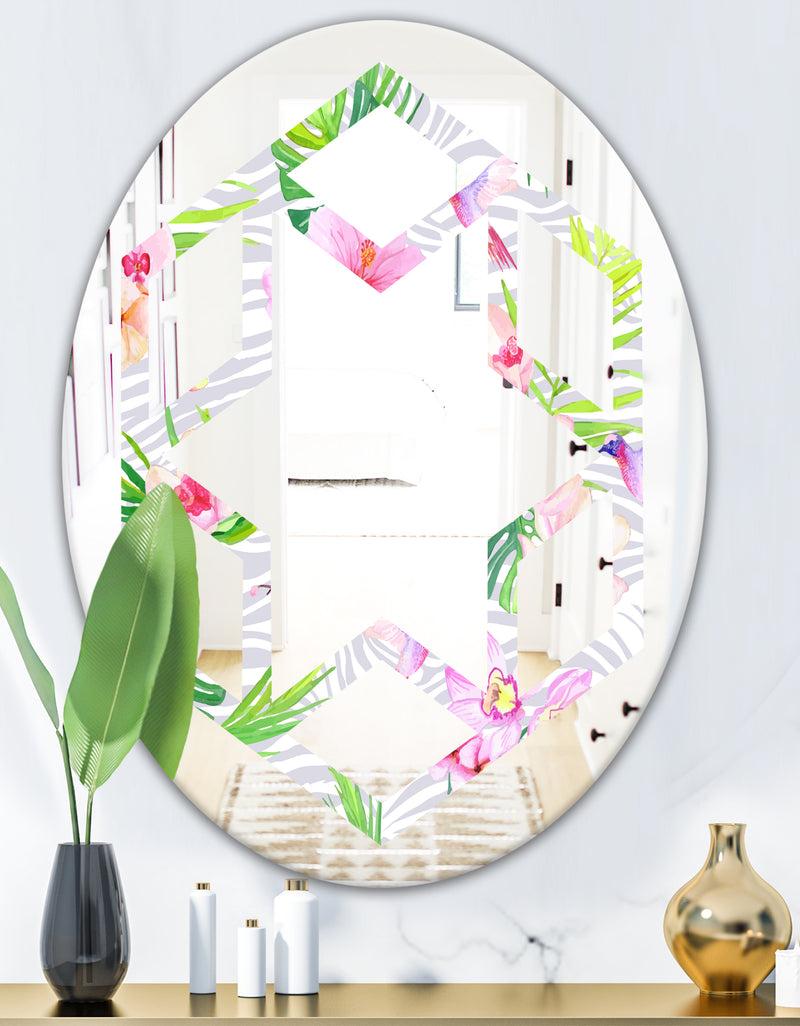DesignQ Tropical Botanicals And Flowers VI - Modern Round Or Oval Wall Mirror - Hexagon Star