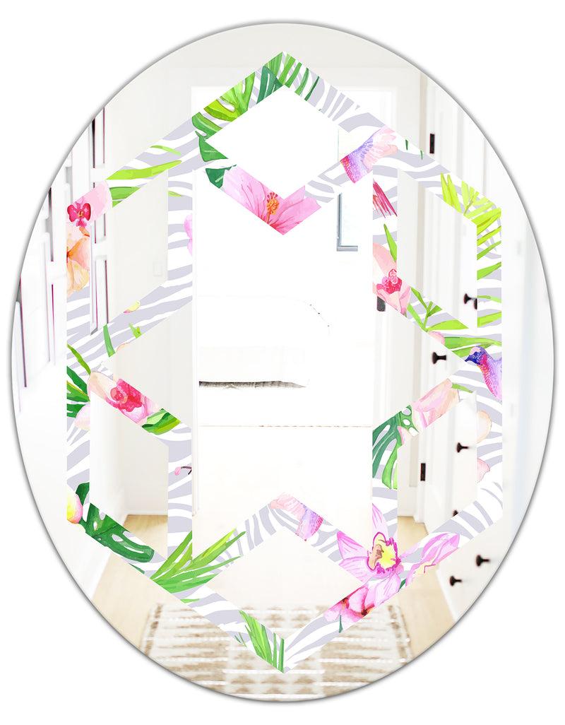 DesignQ Tropical Botanicals And Flowers VI - Modern Round Or Oval Wall Mirror - Hexagon Star