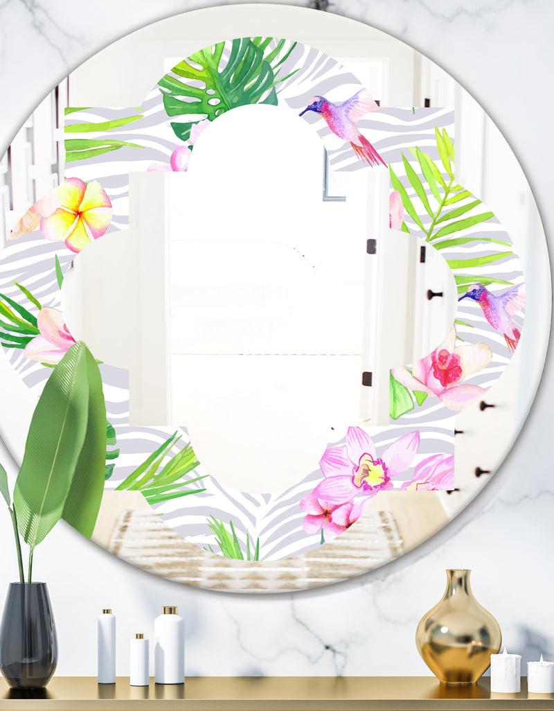 DesignQ Tropical Botanicals and Flowers VI - Modern Round or Oval Wall Mirror - Quatrefoil