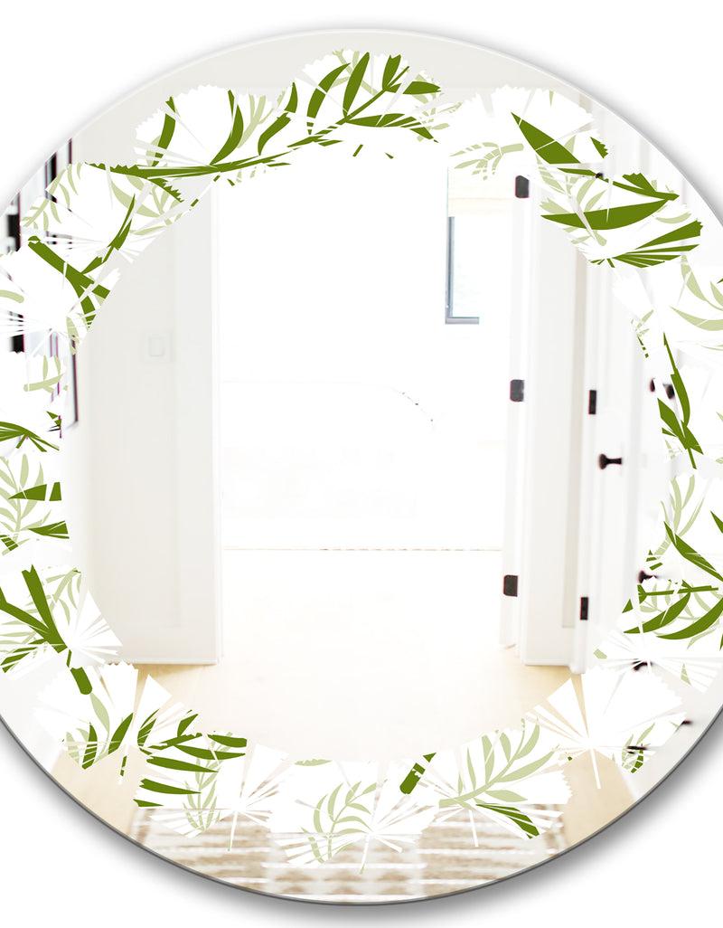 DesignQ Tropical Botanicals I - Modern Round Or Oval Wall Mirror - Leaves