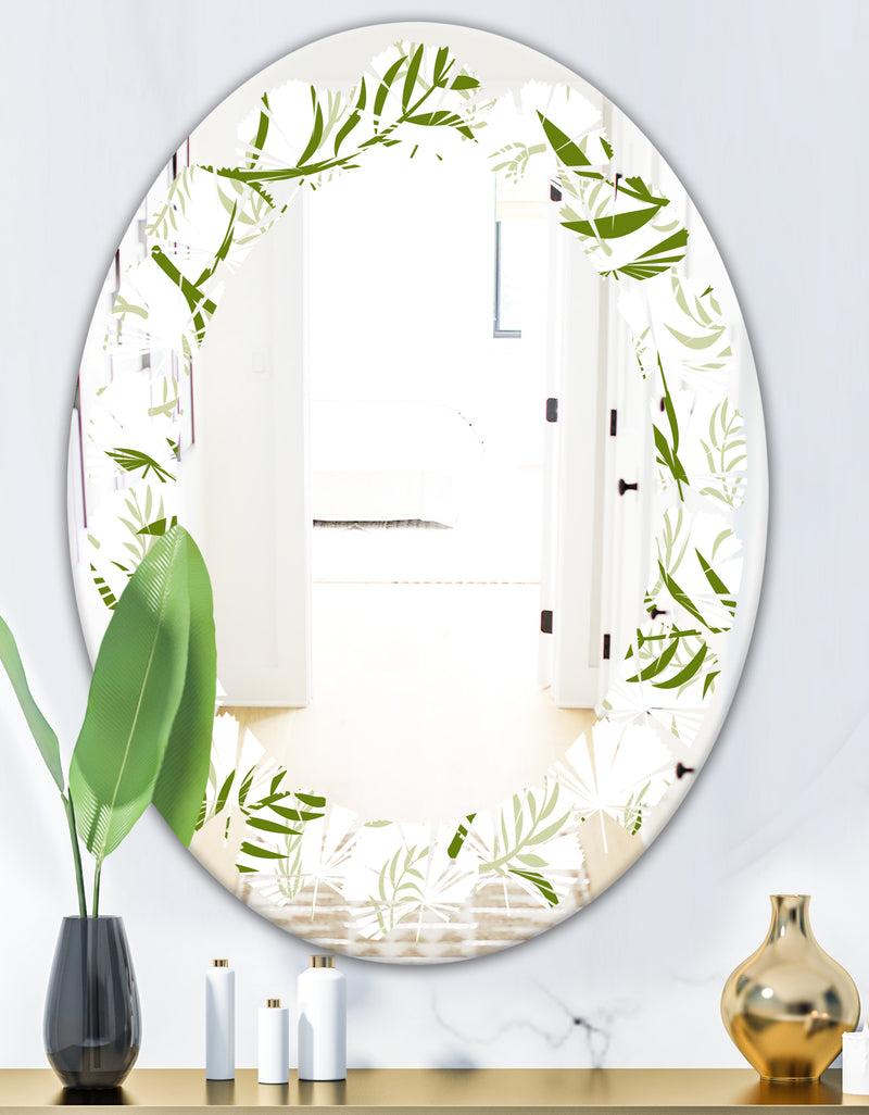 DesignQ Tropical Botanicals I - Modern Round Or Oval Wall Mirror - Leaves