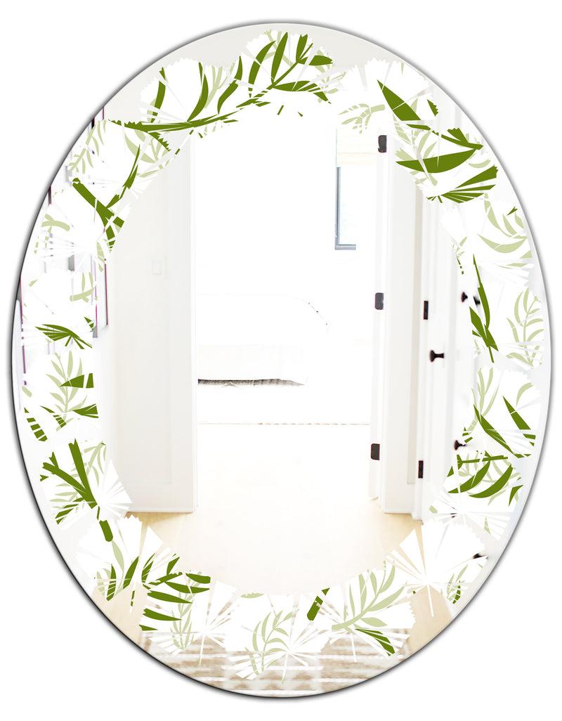 DesignQ Tropical Botanicals I - Modern Round Or Oval Wall Mirror - Leaves
