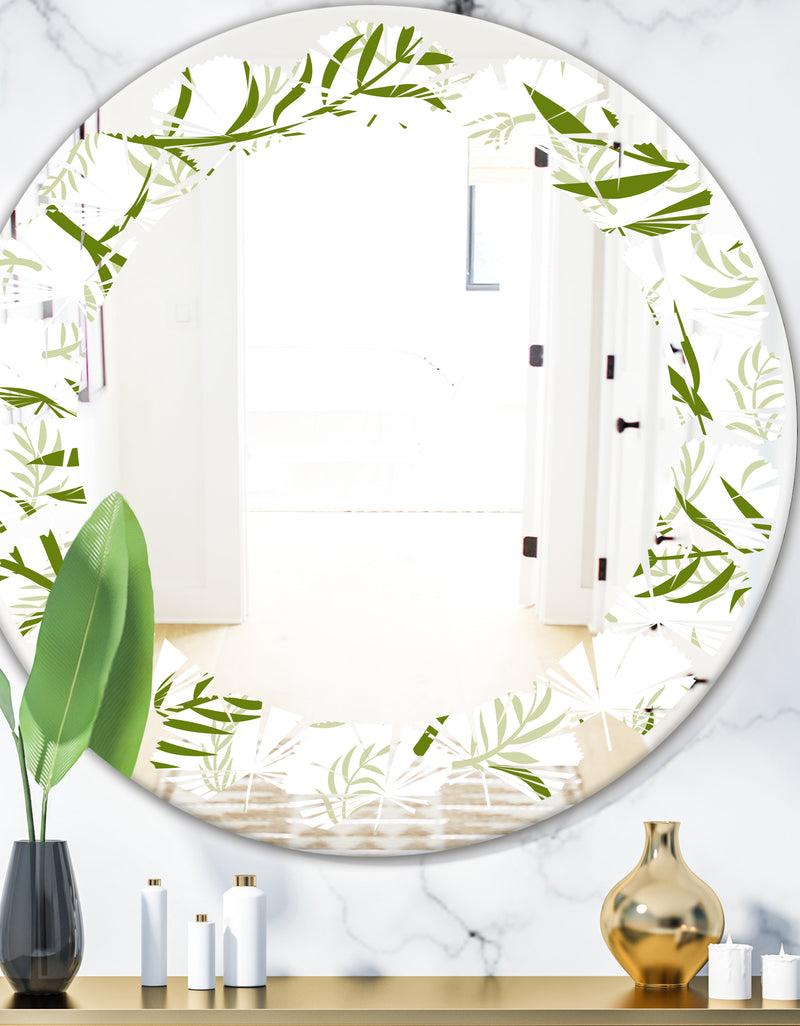 DesignQ Tropical Botanicals I - Modern Round or Oval Wall Mirror - Leaves