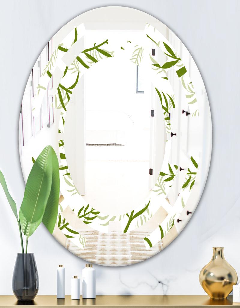 DesignQ Tropical Botanicals I - Modern Round Or Oval Wall Mirror - Space