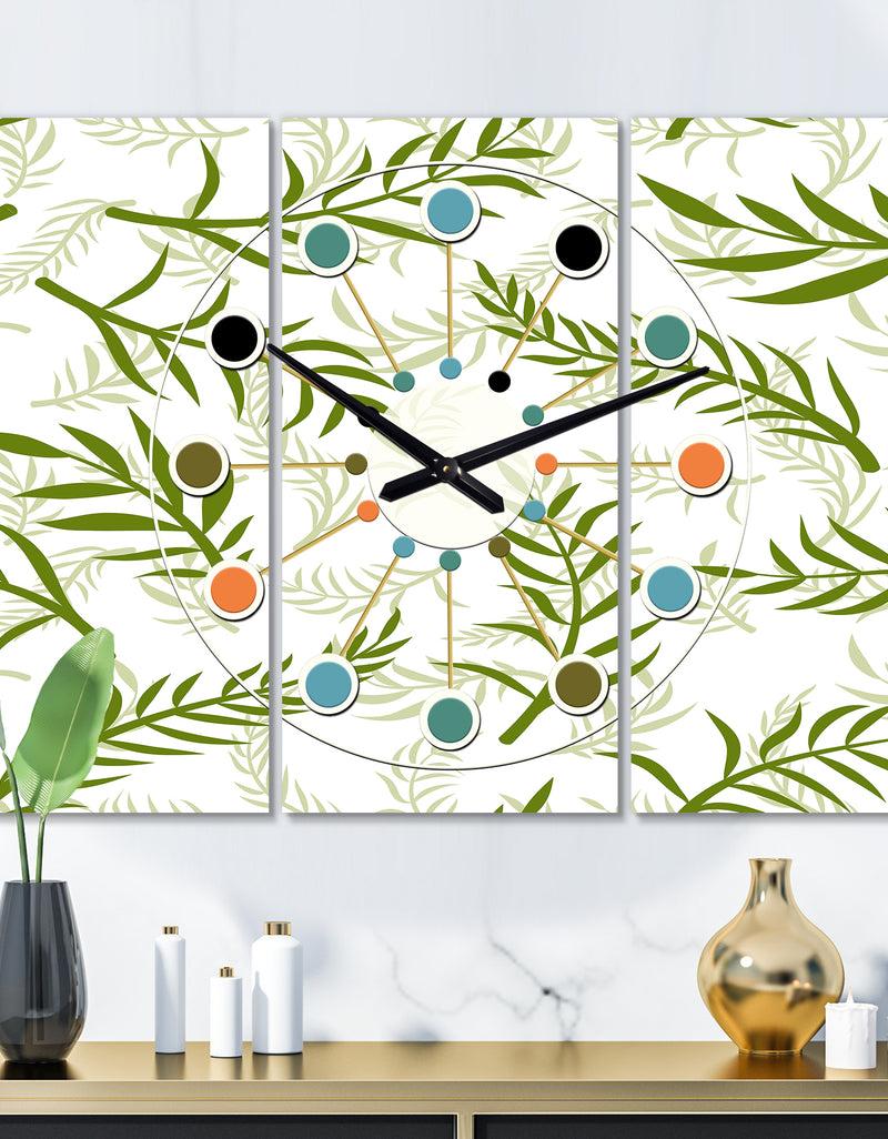 DesignQ Tropical Botanicals I - Oversized Mid-Century wall clock - 3 Panels